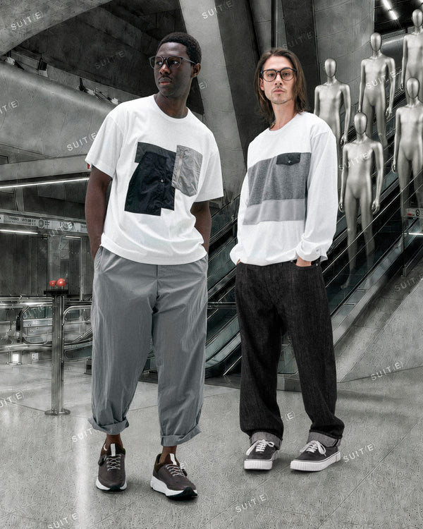 Function Patchwork T-Shirt - White X Gray FUMITO GANRYU OFFICIAL STORE