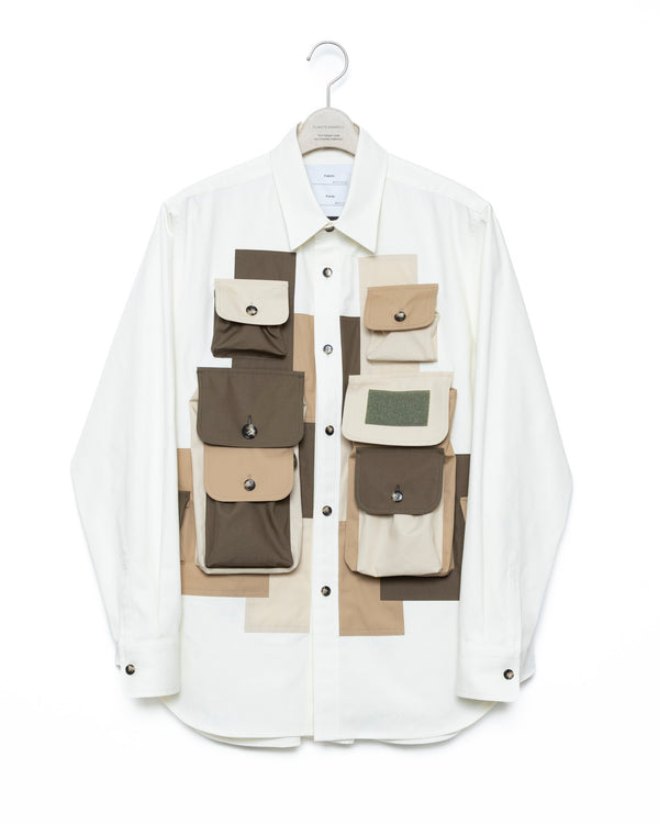 3D Camouflage 8-Pocket Patchwork Shirt - Ecru x Beige FUMITO GANRYU OFFICIAL STORE