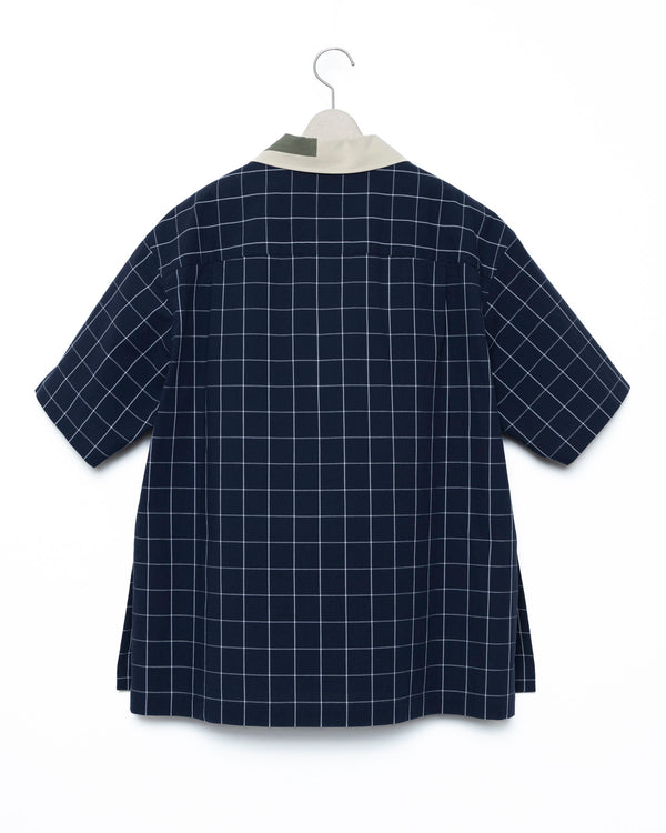 Patchwork Open Collar Plaid Shirt - Navy x Bg FUMITO GANRYU OFFICIAL STORE