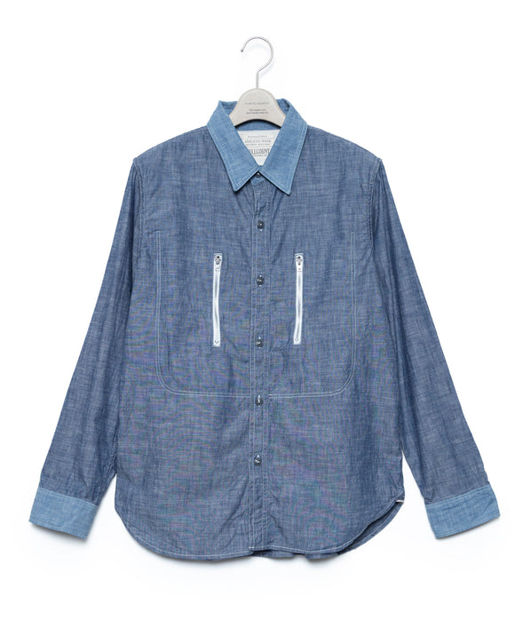 Watteau Gathered Ventilated Pocket Shirt - L.Indigo x Ig FUMITO GANRYU OFFICIAL STORE