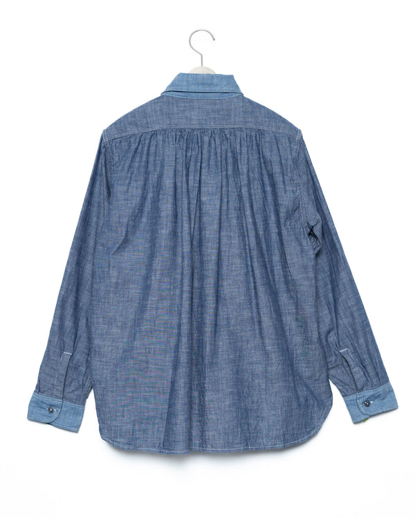 Watteau Gathered Ventilated Pocket Shirt - L.Indigo x Ig FUMITO GANRYU OFFICIAL STORE