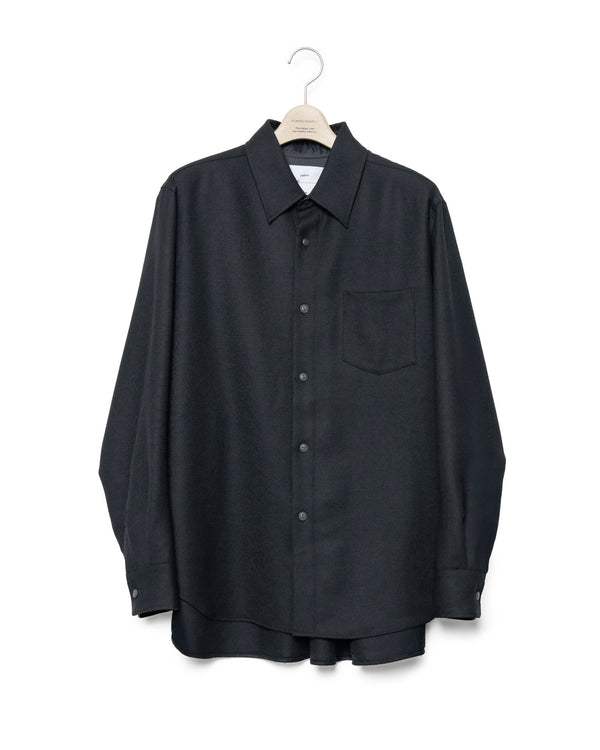 Watteau Gathered Wool Shirt - Black FUMITO GANRYU OFFICIAL STORE