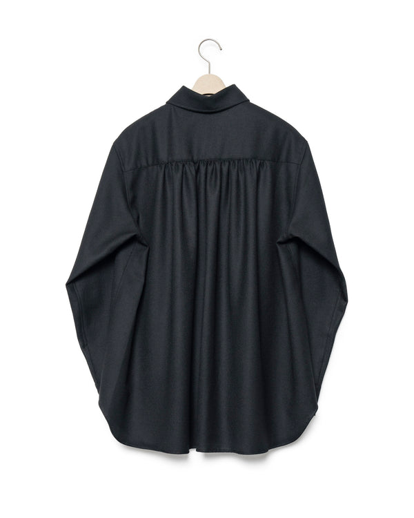 Watteau Gathered Wool Shirt - Black FUMITO GANRYU OFFICIAL STORE