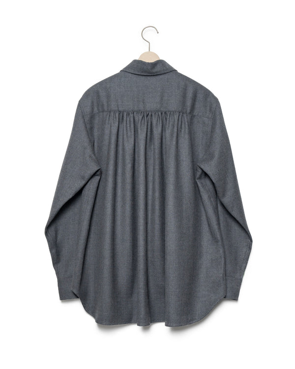 Watteau Gathered Wool Shirt - Heather Gray FUMITO GANRYU OFFICIAL STORE