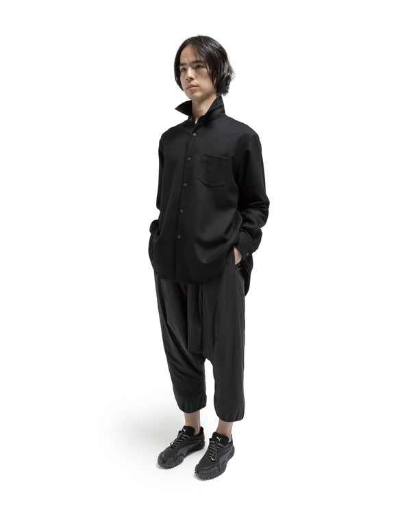 Watteau Gathered Wool Shirt - Black FUMITO GANRYU OFFICIAL STORE