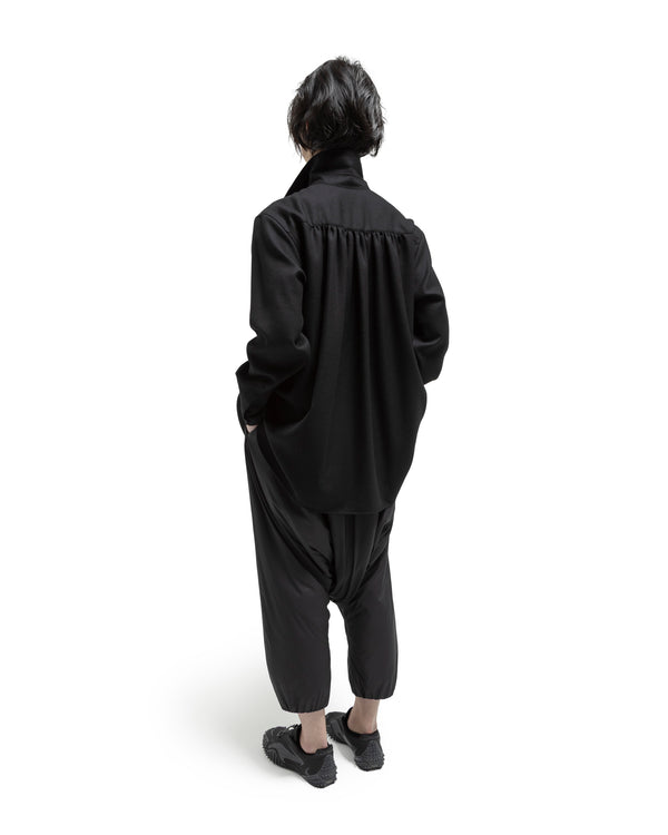 Watteau Gathered Wool Shirt - Black FUMITO GANRYU OFFICIAL STORE
