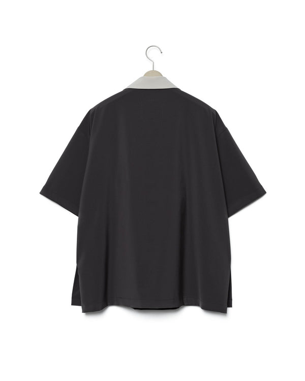 Open collar bowling shirt - Charcoal X Greige FUMITO GANRYU OFFICIAL STORE