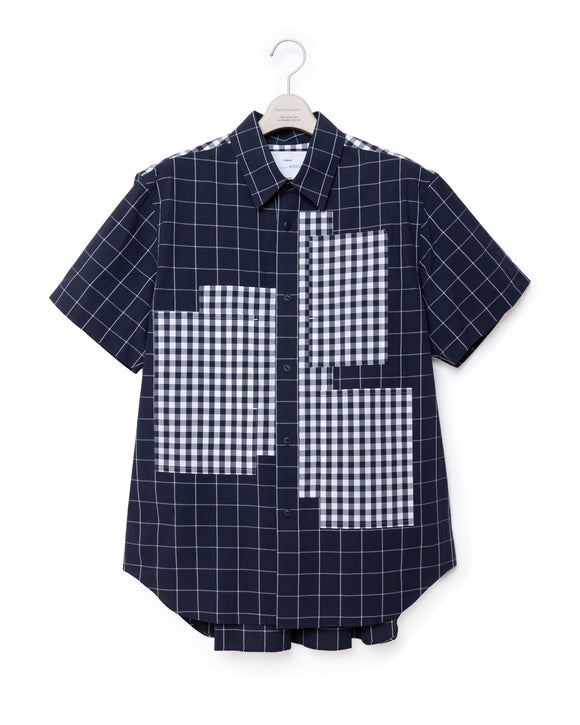 Patchwork Pocket Short-Sleeved Shirt - Nv x Gingham FUMITO GANRYU OFFICIAL STORE