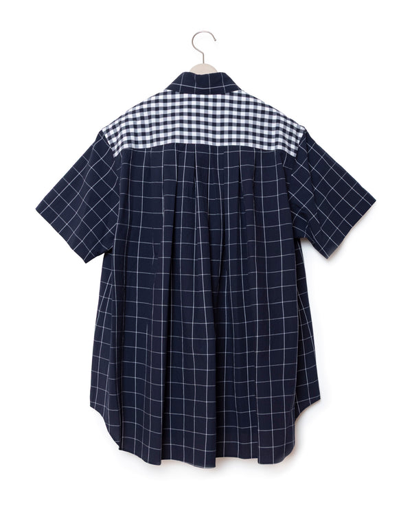 Patchwork Pocket Short-Sleeved Shirt - Nv x Gingham FUMITO GANRYU OFFICIAL STORE