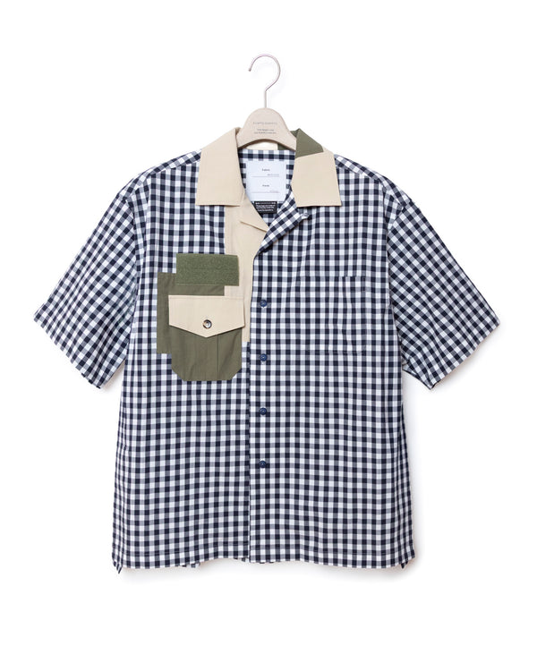 Patchwork Open Collar Plaid Shirt - Gingham x Bg FUMITO GANRYU OFFICIAL STORE