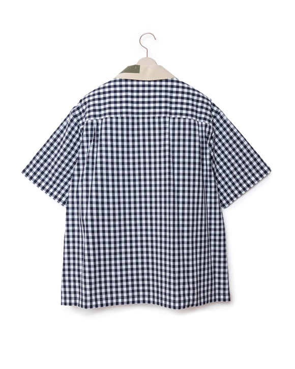 Patchwork Open Collar Plaid Shirt - Gingham x Bg FUMITO GANRYU OFFICIAL STORE