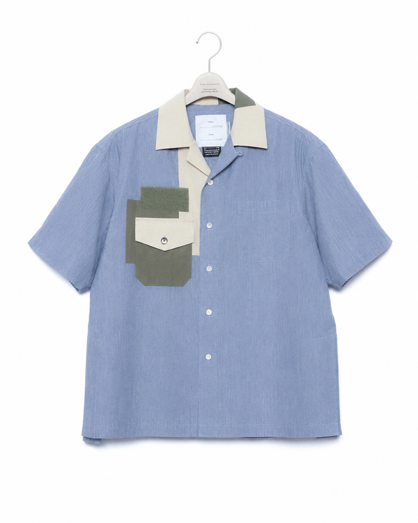 Patchwork Open Collar Shirt - Sax x Bg FUMITO GANRYU OFFICIAL STORE