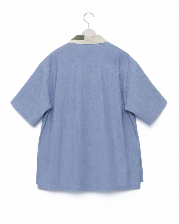 Patchwork Open Collar Shirt - Sax x Bg FUMITO GANRYU OFFICIAL STORE